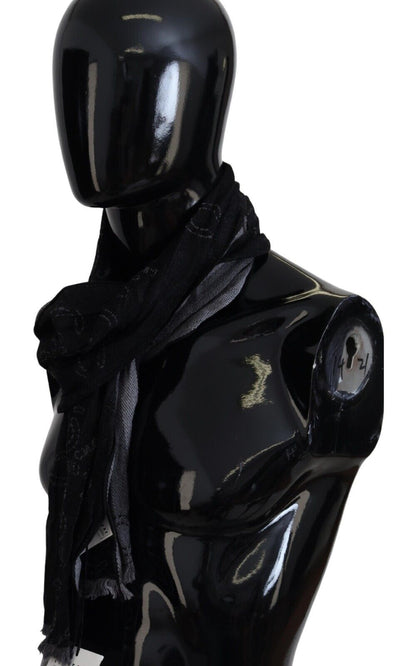 Costume National Noir Gris Logo Imprimé Hommes Cou Châle Écharpe