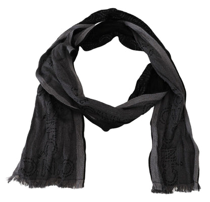 Costume National Noir Gris Logo Imprimé Hommes Cou Châle Écharpe