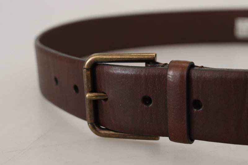Ceinture Dolce &amp; Gabbana en cuir marron avec boucle en métal doré et mousqueton