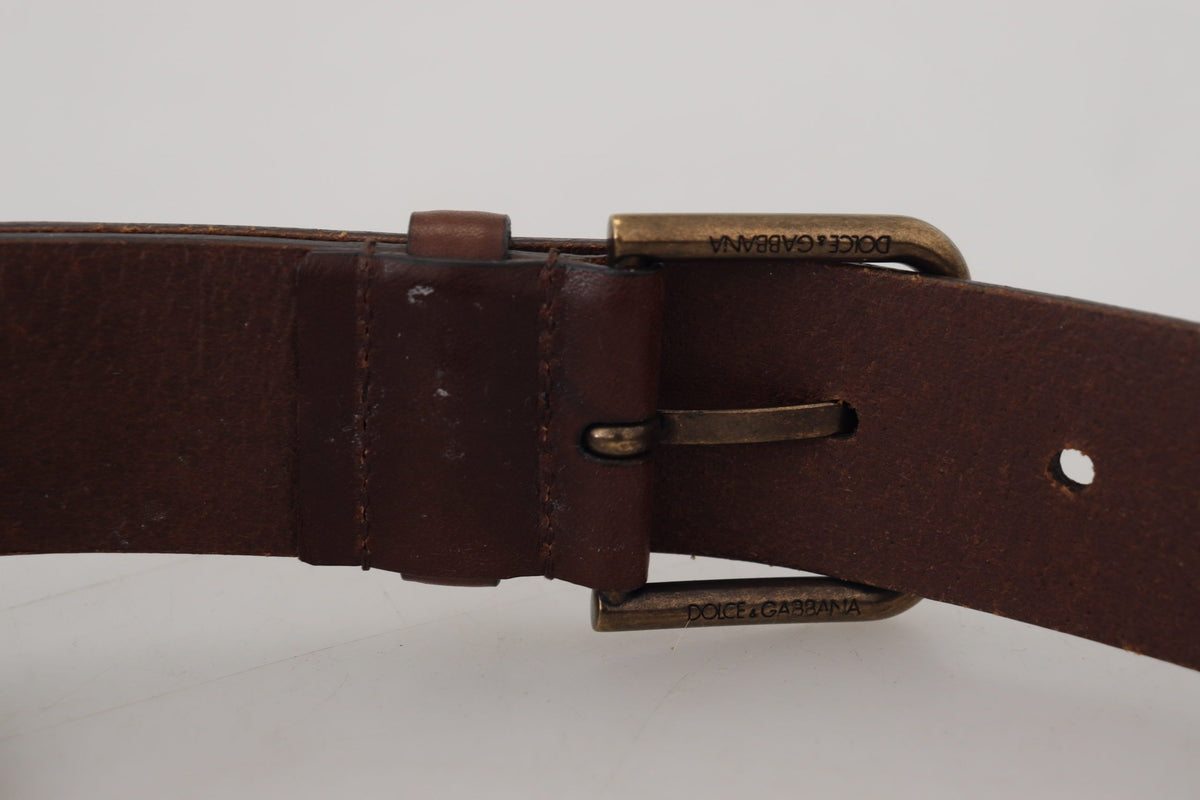 Ceinture Dolce &amp; Gabbana en cuir marron avec boucle en métal doré et mousqueton