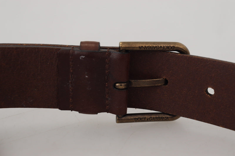 Ceinture Dolce &amp; Gabbana en cuir marron avec boucle en métal doré et mousqueton