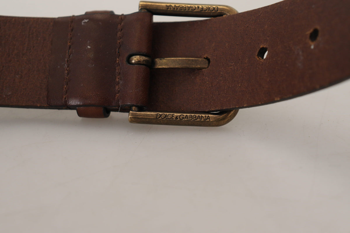 Ceinture Dolce &amp; Gabbana en cuir marron avec boucle en métal doré et mousqueton