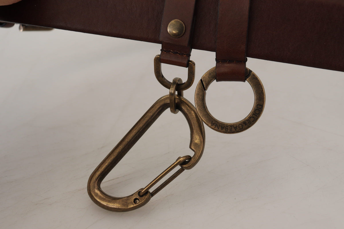 Ceinture Dolce &amp; Gabbana en cuir marron avec boucle en métal doré et mousqueton