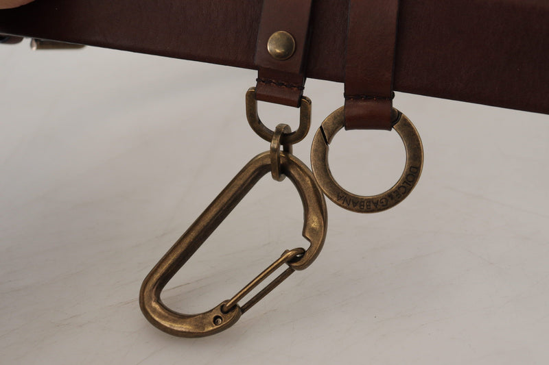 Ceinture Dolce &amp; Gabbana en cuir marron avec boucle en métal doré et mousqueton