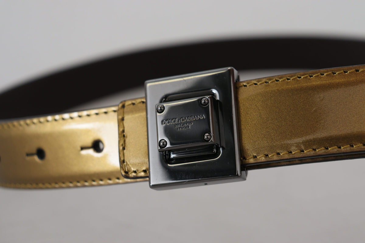 Ceinture Dolce &amp; Gabbana en cuir doré avec boucle carrée en métal argenté