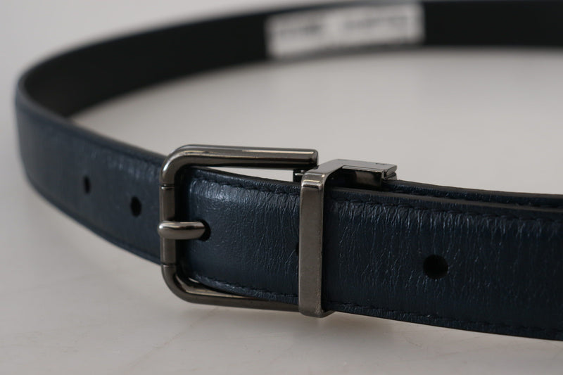 Ceinture vintage Dolce &amp; Gabbana en cuir bleu avec boucle en métal argenté