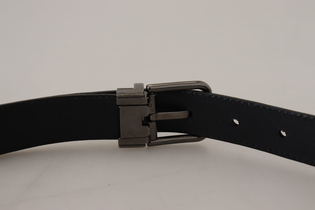 Ceinture vintage Dolce &amp; Gabbana en cuir bleu avec boucle en métal argenté
