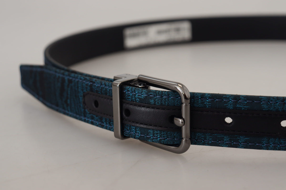 Ceinture Dolce &amp; Gabbana en jacquard bleu moiré métal argenté pour homme