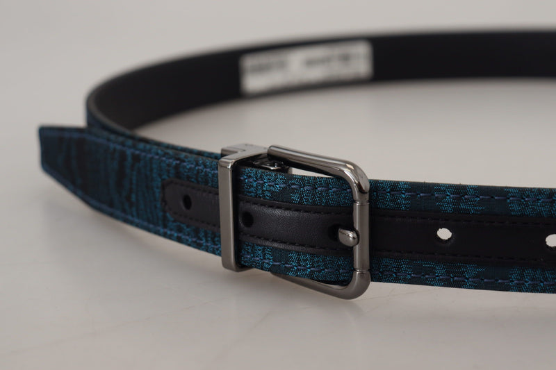 Ceinture Dolce &amp; Gabbana en jacquard bleu moiré métal argenté pour homme