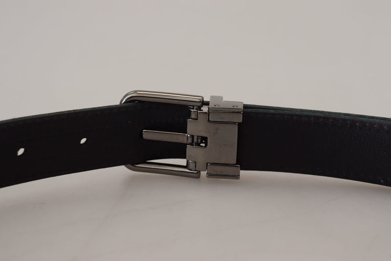 Ceinture Dolce &amp; Gabbana en jacquard bleu moiré métal argenté pour homme