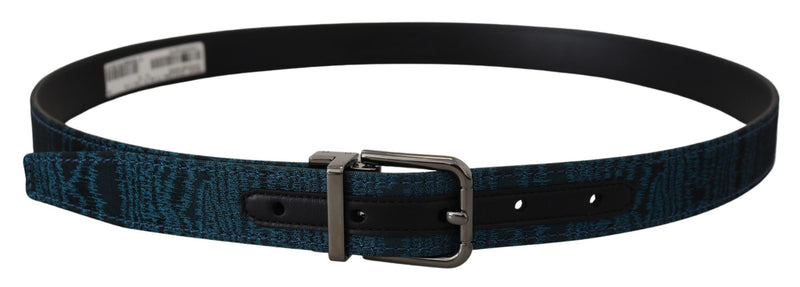 Ceinture Dolce &amp; Gabbana en jacquard bleu moiré métal argenté pour homme