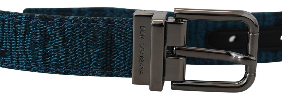 Ceinture Dolce &amp; Gabbana en jacquard bleu moiré métal argenté pour homme