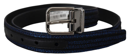 Ceinture Dolce & Gabbana à rayures jacquard bleues et boucle argentée