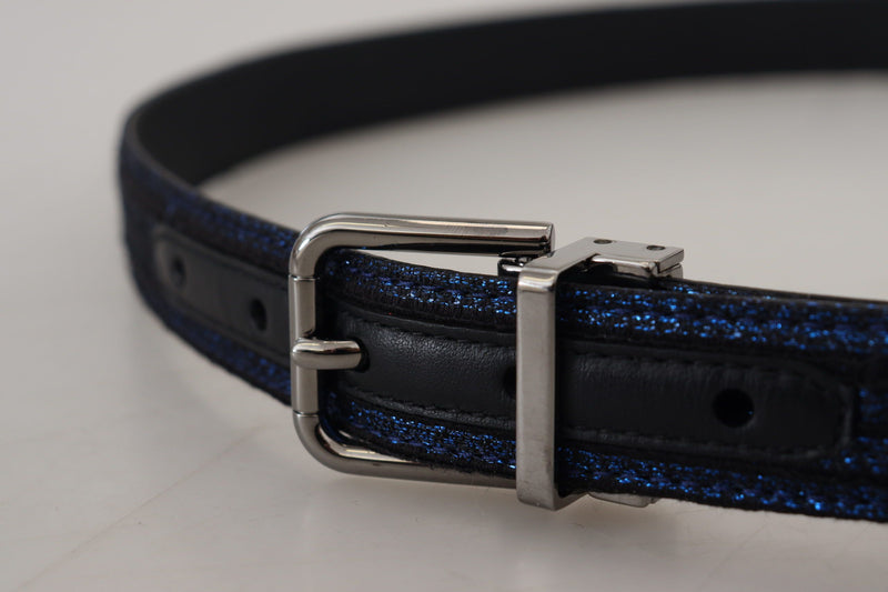 Ceinture Dolce &amp; Gabbana à rayures jacquard bleues et boucle argentée