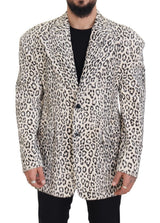 Dolce &amp; Gabbana, veste-blazer blanche à motif léopard, à simple boutonnage.