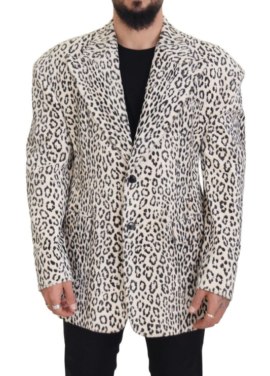 Dolce & Gabbana, veste-blazer blanche à motif léopard, à simple boutonnage.