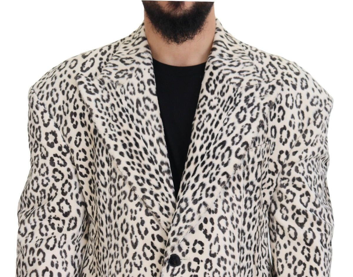 Dolce &amp; Gabbana, veste-blazer blanche à motif léopard, à simple boutonnage.