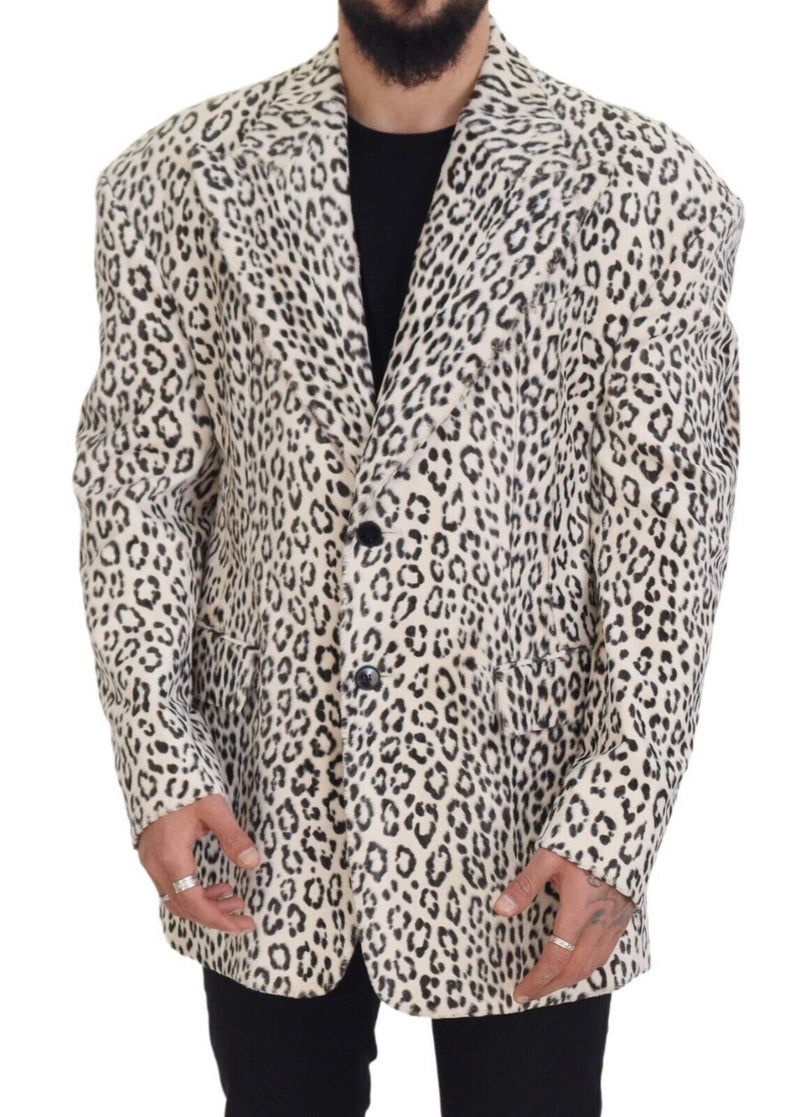 Dolce & Gabbana White Leopard Single Breasted Coat Blazer