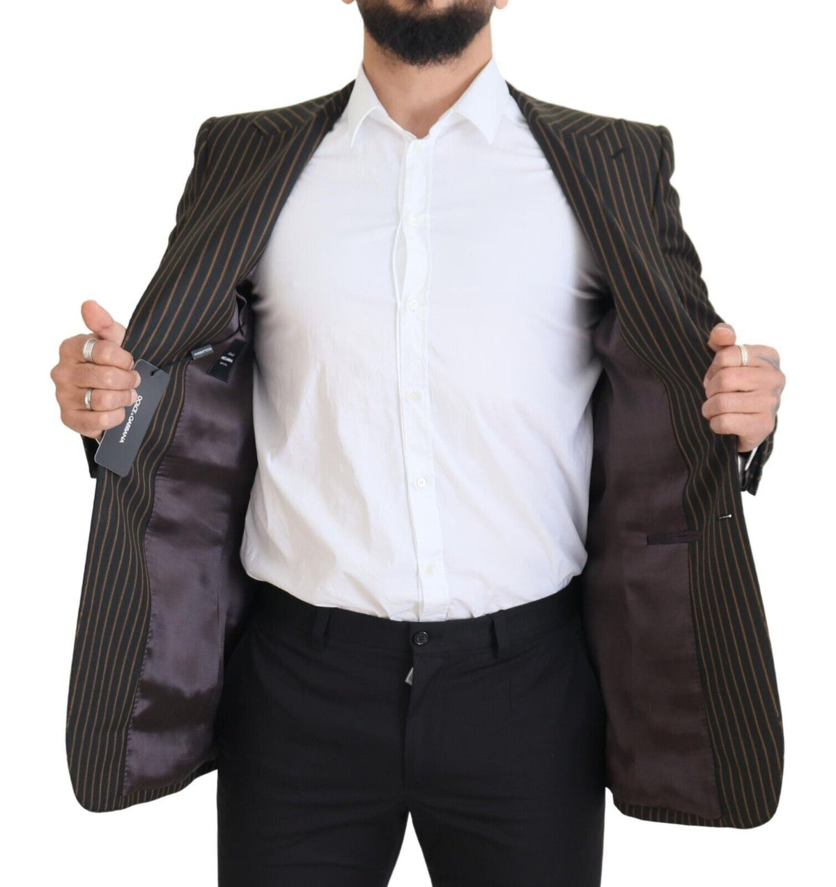 Blazer à simple boutonnage rayé noir et brun de Dolce &amp; Gabbana