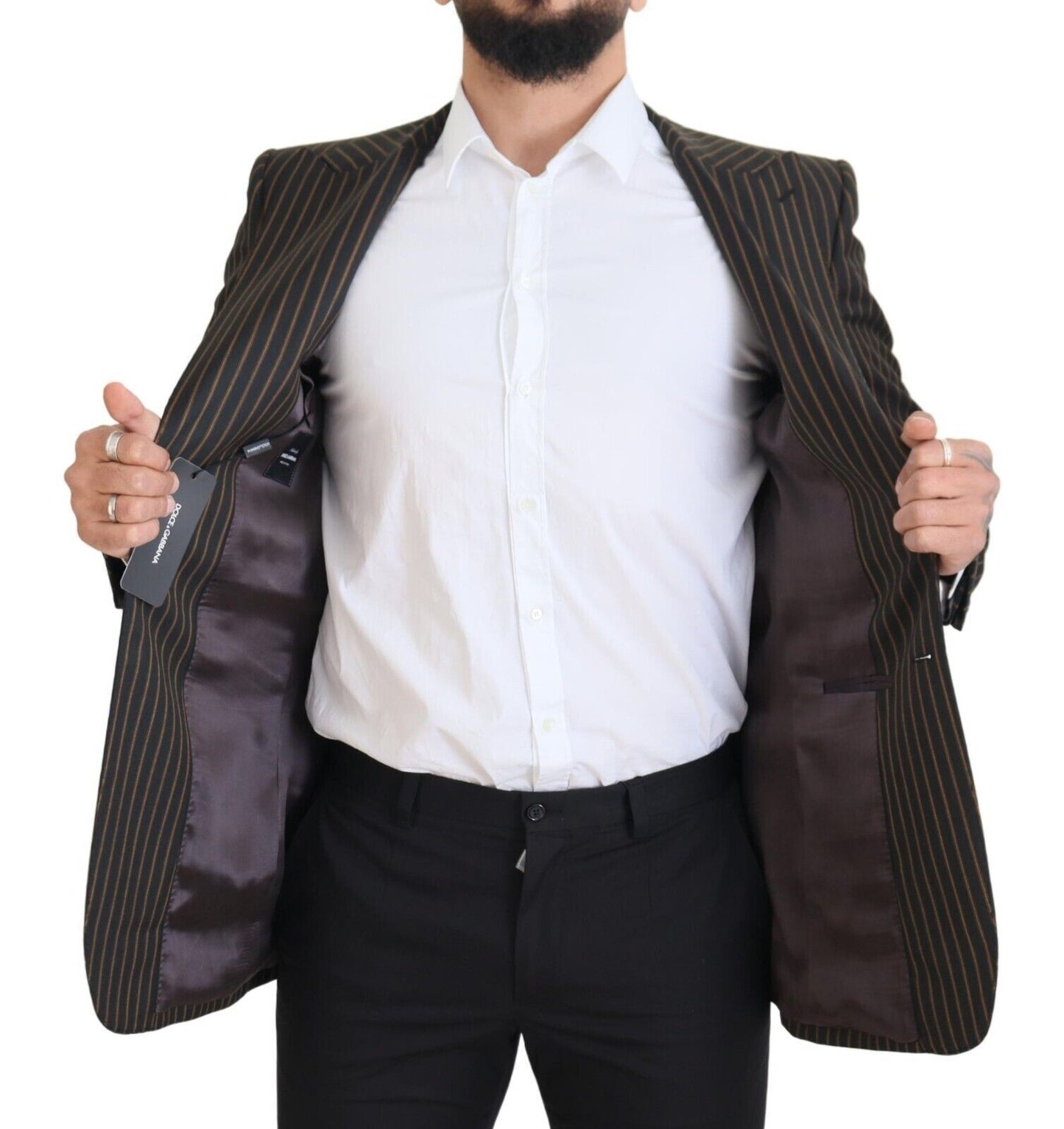 Blazer à simple boutonnage rayé noir et brun de Dolce & Gabbana