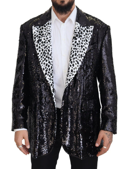 Blazer en nylon noir à paillettes et motif vache de Dolce & Gabbana