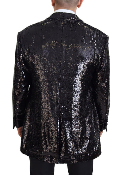 Blazer en nylon noir à paillettes et motif vache de Dolce & Gabbana