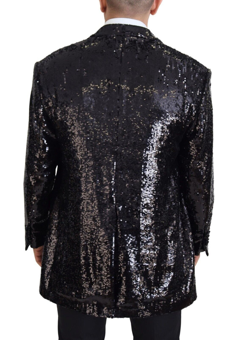 Blazer en nylon noir à paillettes et motif vache de Dolce &amp; Gabbana