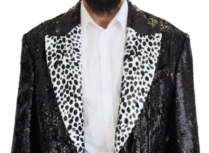 Blazer en nylon noir à paillettes et motif vache de Dolce & Gabbana