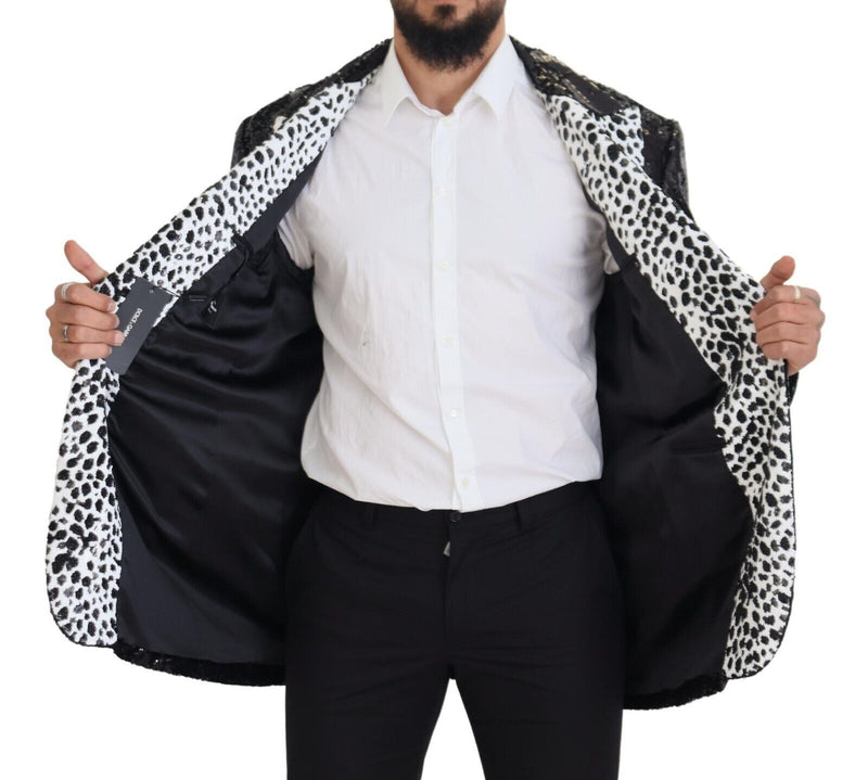 Blazer en nylon noir à paillettes et motif vache de Dolce &amp; Gabbana