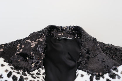 Blazer en nylon noir à paillettes et motif vache de Dolce & Gabbana
