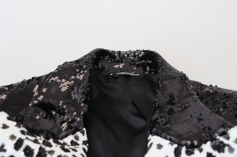 Blazer en nylon noir à paillettes et motif vache de Dolce &amp; Gabbana