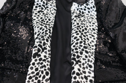 Blazer en nylon noir à paillettes et motif vache de Dolce & Gabbana