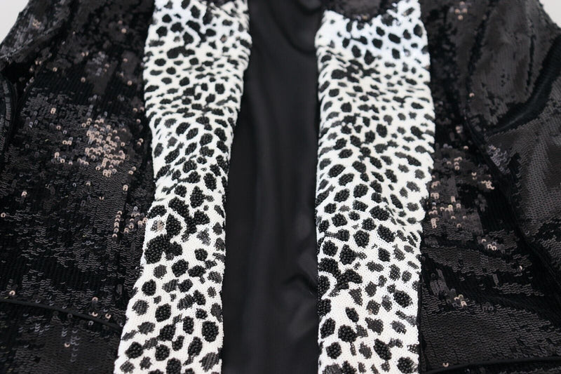 Blazer en nylon noir à paillettes et motif vache de Dolce &amp; Gabbana