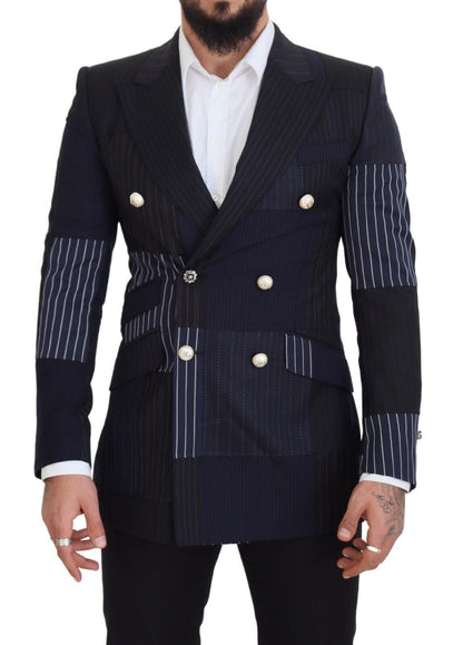 Dolce & Gabbana Blazer bleu en laine avec empiècements et boutonnage double.