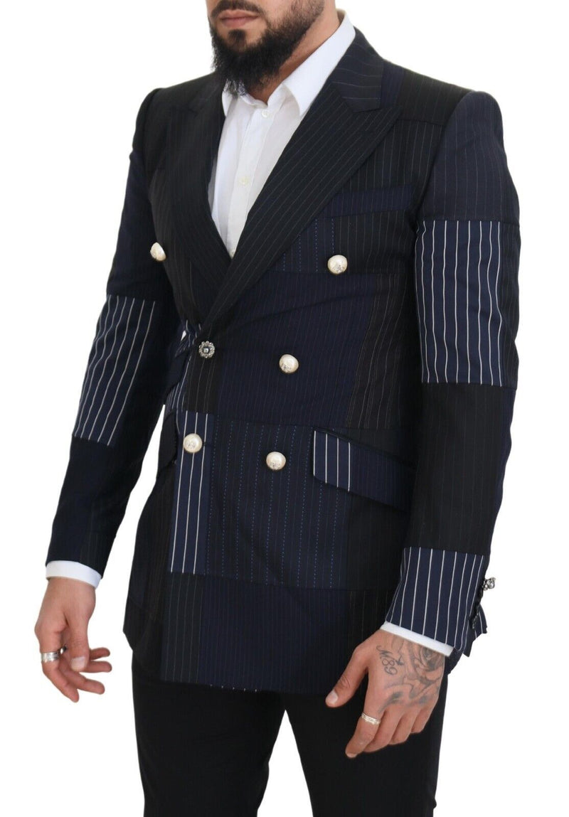 Dolce &amp; Gabbana Blazer bleu en laine avec empiècements et boutonnage double.
