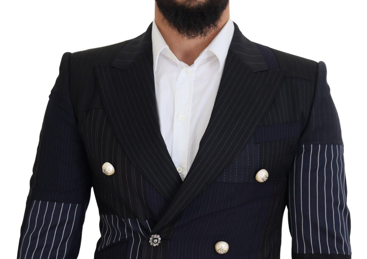 Dolce &amp; Gabbana Blazer bleu en laine avec empiècements et boutonnage double.