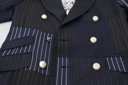 Dolce & Gabbana Blazer bleu en laine avec empiècements et boutonnage double.