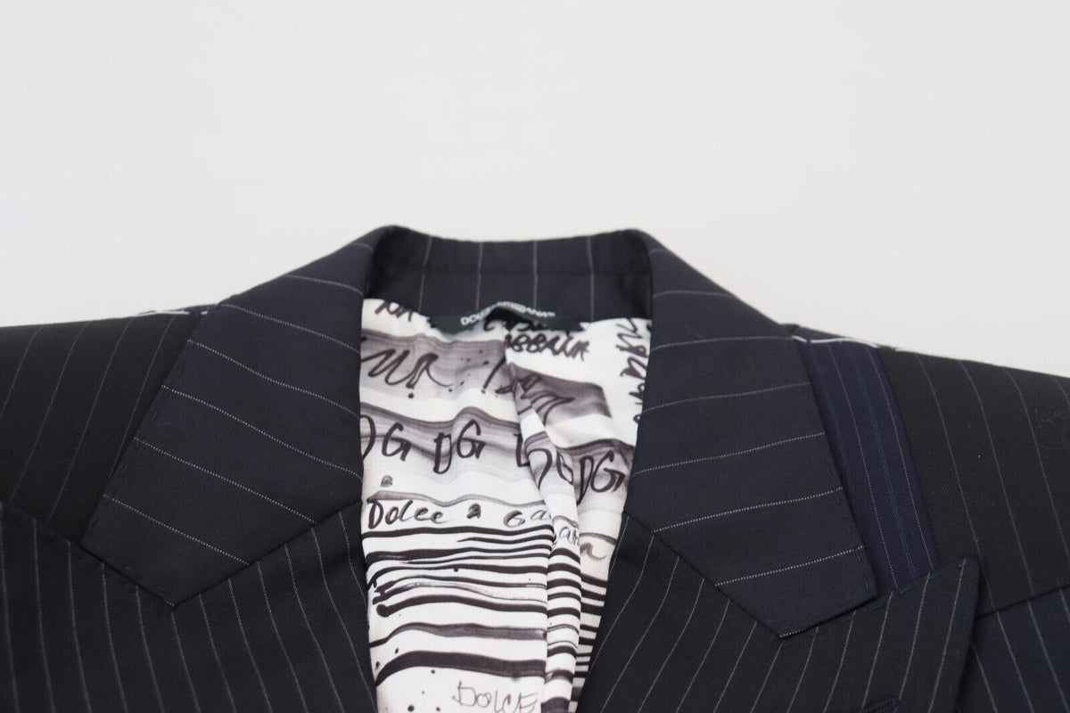 Dolce &amp; Gabbana Blazer bleu en laine avec empiècements et boutonnage double.