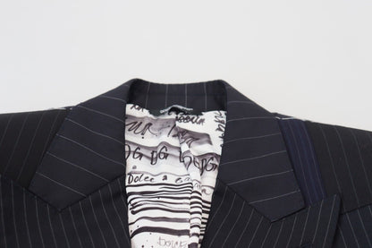 Dolce & Gabbana Blazer bleu en laine avec empiècements et boutonnage double.