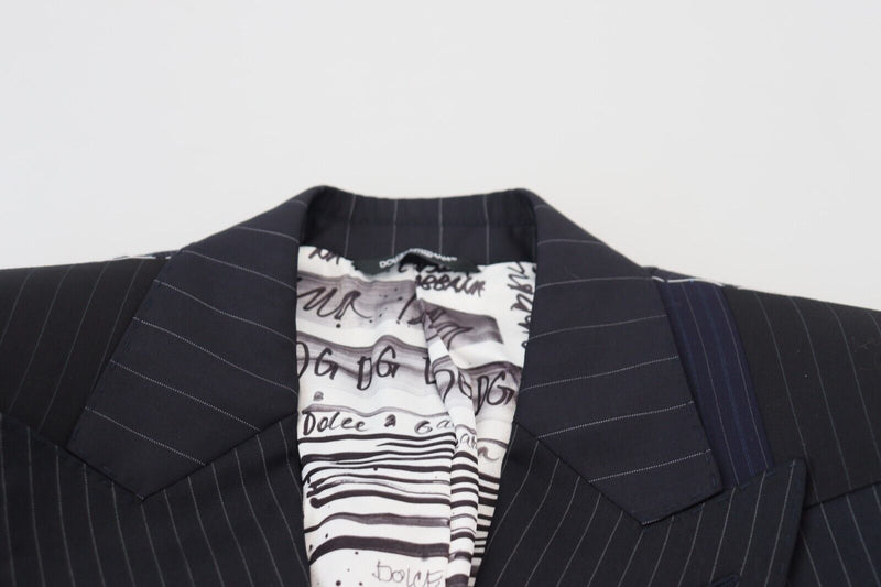 Dolce &amp; Gabbana Blazer bleu en laine avec empiècements et boutonnage double.