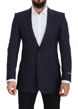 Dolce &amp; Gabbana Blazer à simple boutonnage en laine rayée bleu foncé