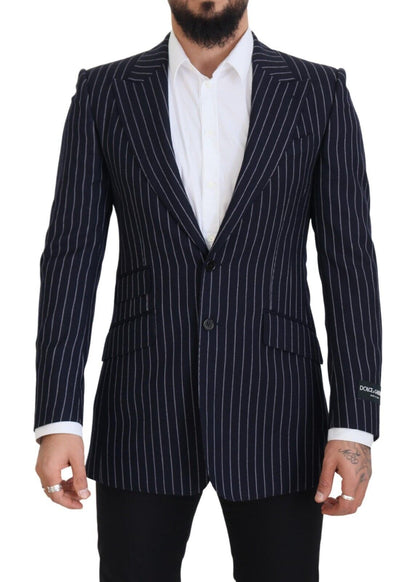 Dolce &amp; Gabbana Blazer à simple boutonnage en laine rayée bleu foncé