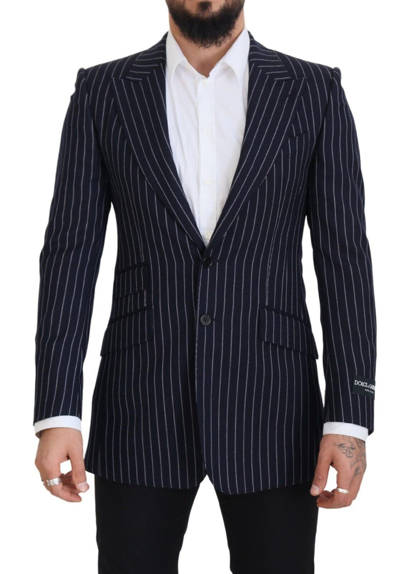 Dolce &amp; Gabbana Blazer à simple boutonnage en laine rayée bleu foncé