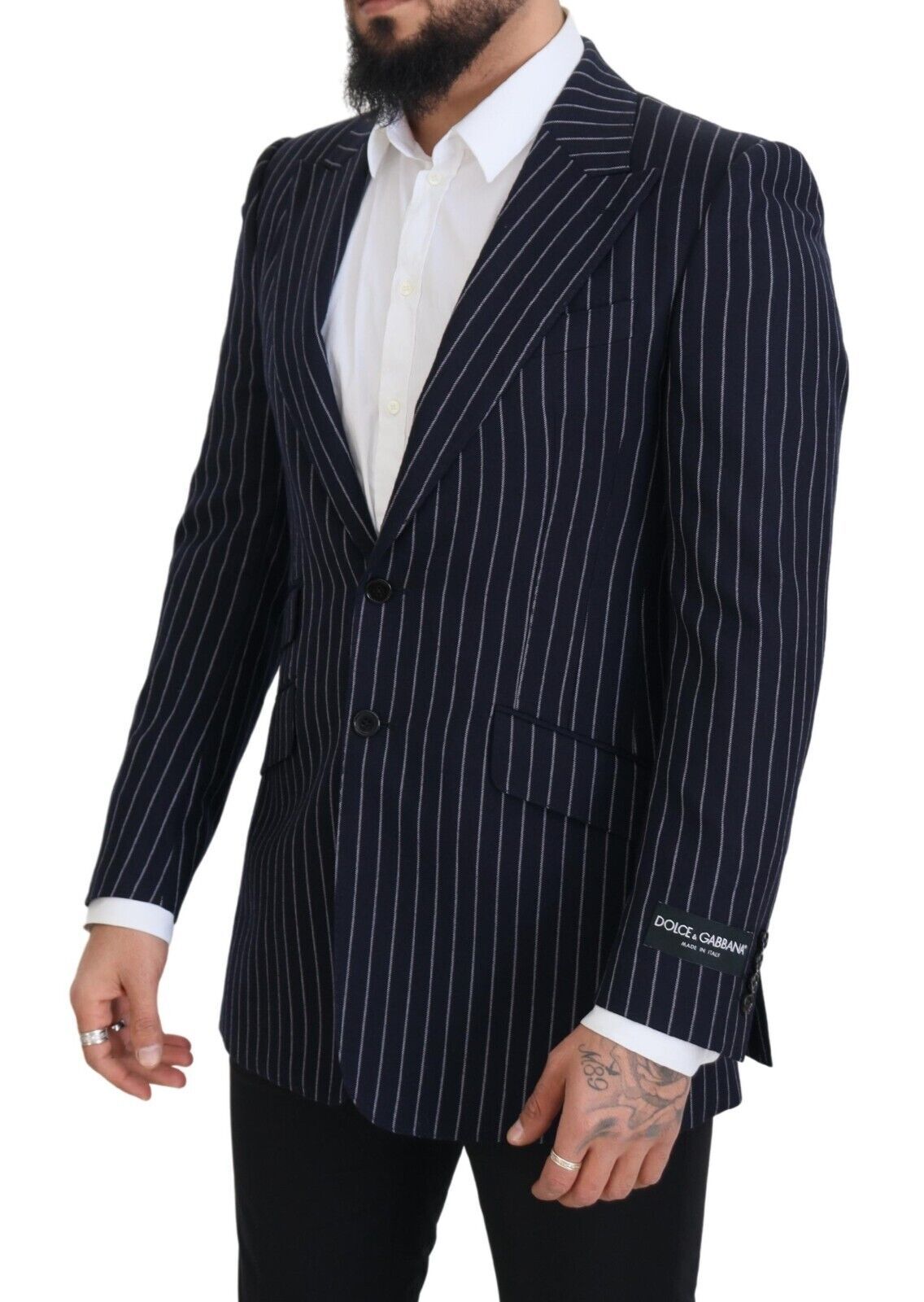 Dolce &amp; Gabbana Blazer à simple boutonnage en laine rayée bleu foncé