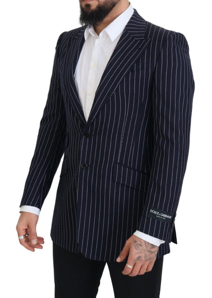 Dolce &amp; Gabbana Blazer à simple boutonnage en laine rayée bleu foncé