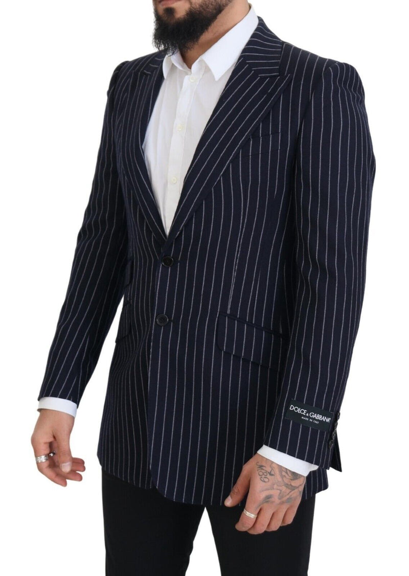 Dolce &amp; Gabbana Blazer à simple boutonnage en laine rayée bleu foncé