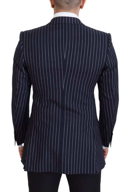 Dolce &amp; Gabbana Blazer à simple boutonnage en laine rayée bleu foncé