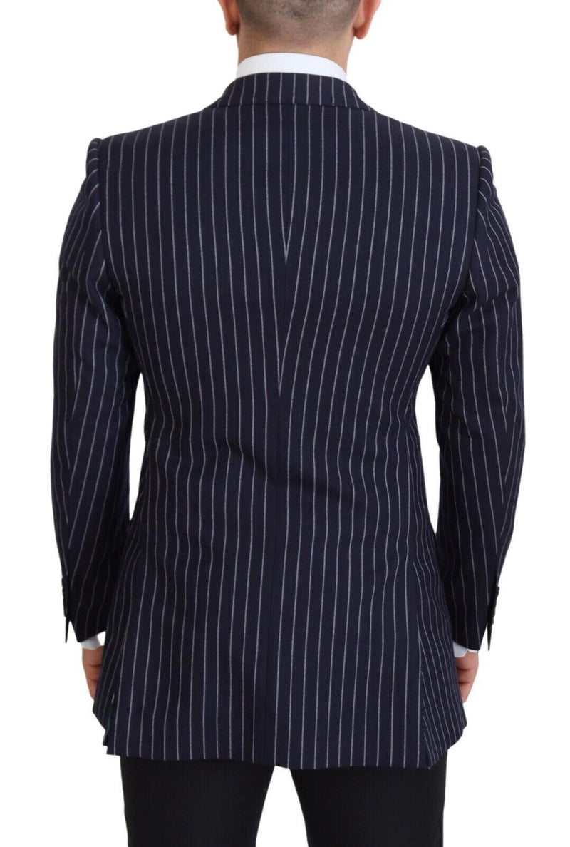 Dolce &amp; Gabbana Blazer à simple boutonnage en laine rayée bleu foncé