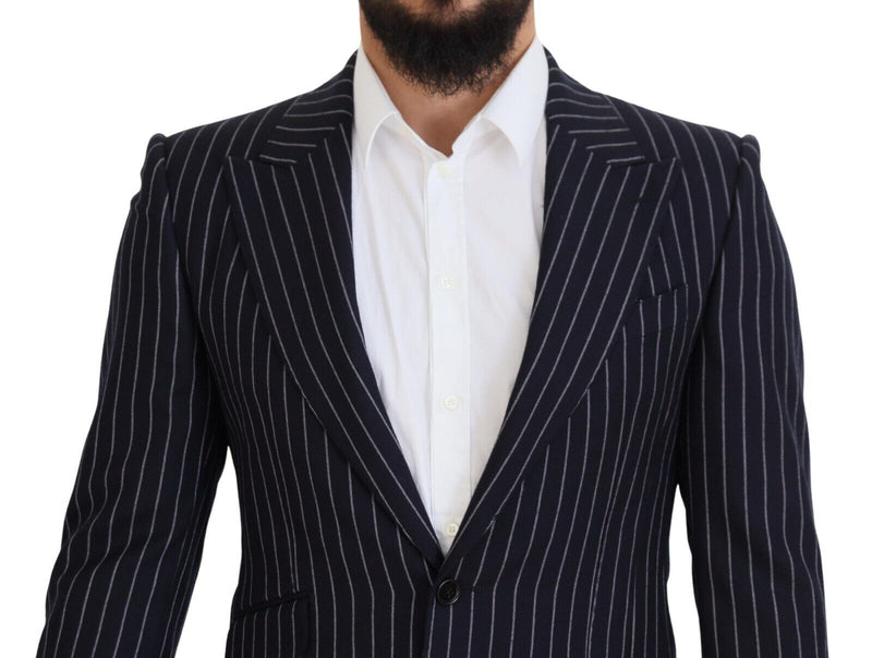 Dolce &amp; Gabbana Blazer à simple boutonnage en laine rayée bleu foncé
