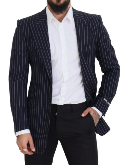 Dolce &amp; Gabbana Blazer à simple boutonnage en laine rayée bleu foncé